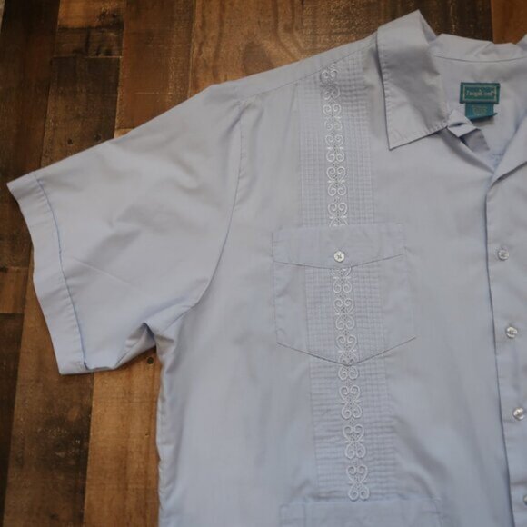 TropiCool Mens 4XL Light Blue Embroidred Button Up Hawaiian Camp Shirt - Picture 5 of 6